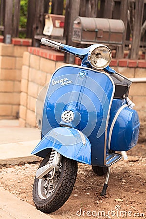 Blue retro Vespa moped Editorial Stock Photo